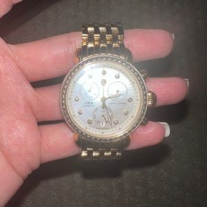 Michele Chronograph White Mother Of Pearl w/ Diamonds Dial Gold, 38mm